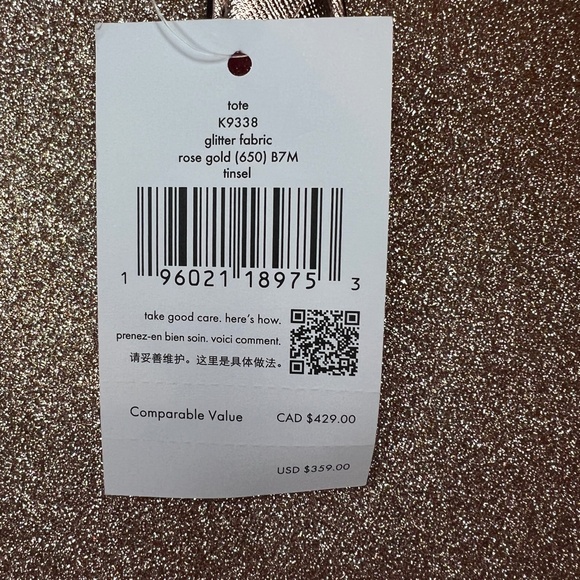 NWT Kate Spade Tinsel Glitter Fabric Shoulder Tote Bag K9338 Rose Gold - Picture 9 of 15